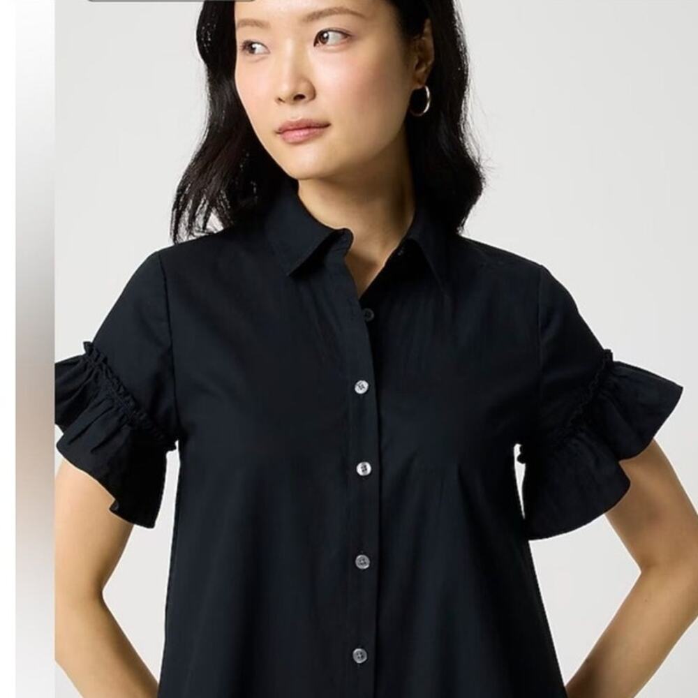 NWT J. Crew Ruffle-Sleeve Mini Shirt-Dress Classic Flattering Black 00